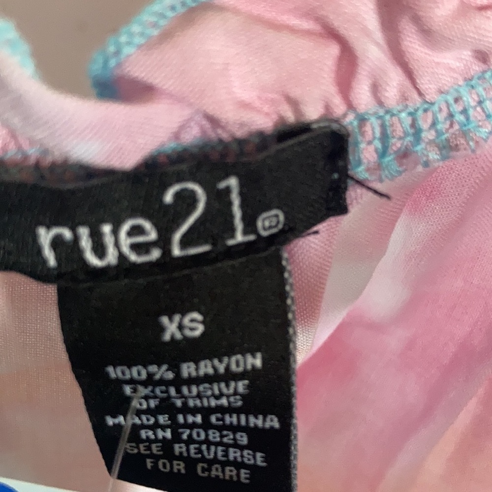 Rue 21 XS jrs dress puff sleeve pastel tie dye w tassel tie boho casual - Picture 14 of 14